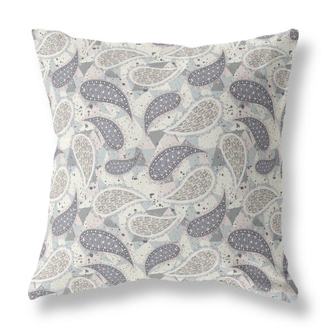 26��� Gray Cream Boho Paisley Indoor Outdoor Throw Pillow