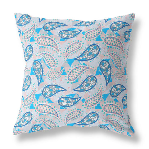 26��� Blue Peach Boho Paisley Indoor Outdoor Throw Pillow