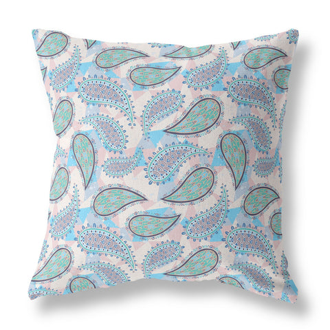 26��� Blue Green Boho Paisley Indoor Outdoor Throw Pillow