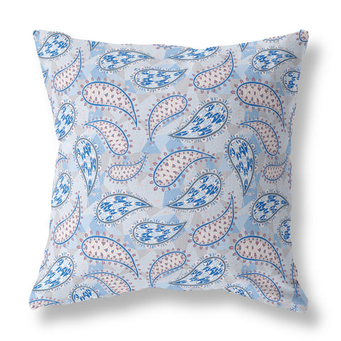 26��� Blue Gray Boho Paisley Indoor Outdoor Throw Pillow