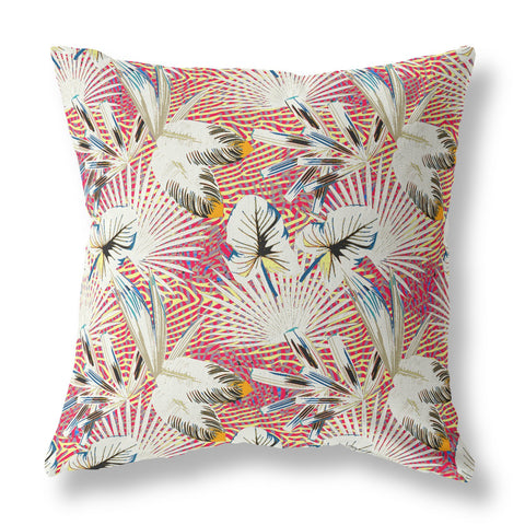 20��� White Red Tropical Indoor Outdoor Throw Pillow