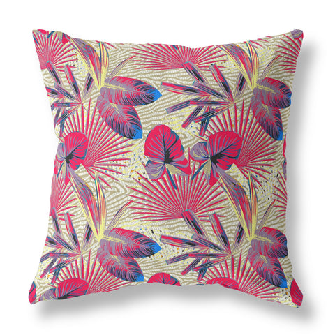 20��� Pink Yellow Tropical Indoor Outdoor Throw Pillow