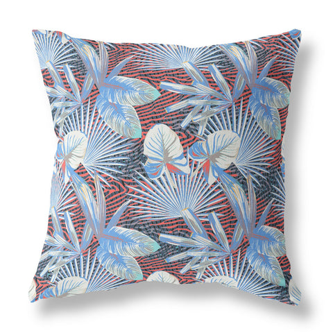 26��� Blue Red Tropical Indoor Outdoor Throw Pillow