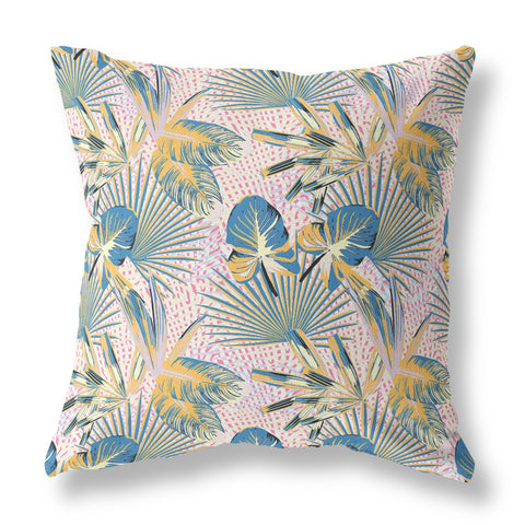 26��� Blue Gold Tropical Indoor Outdoor Throw Pillow