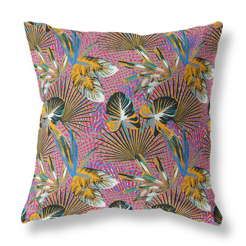 20��� Magenta Gold Tropical Indoor Outdoor Throw Pillow