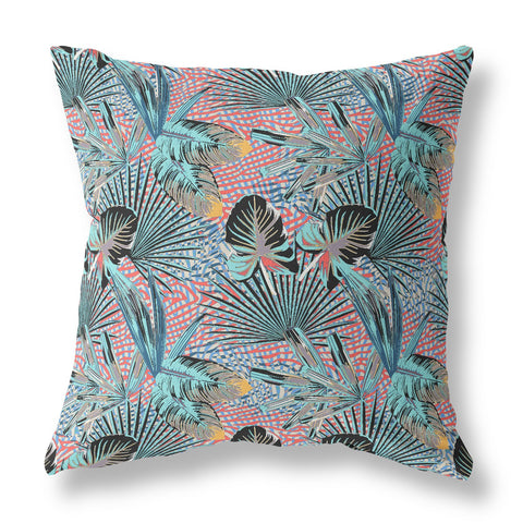 26��� Aqua Red Tropical Indoor Outdoor Throw Pillow