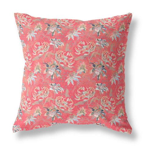 26��� Salmon Red Roses Indoor Outdoor Throw Pillow