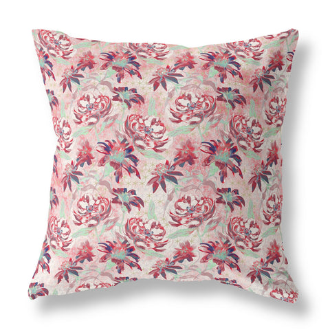 26��� Red White Roses Indoor Outdoor Throw Pillow