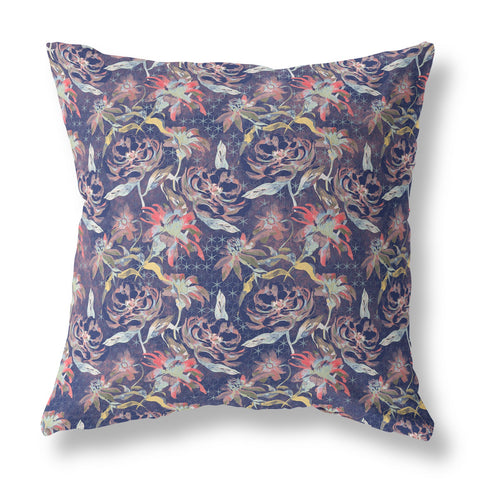 20��� Midnight Blue Roses Indoor Outdoor Throw Pillow