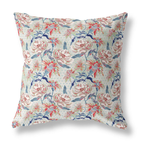 26��� Red Indigo Roses Indoor Outdoor Throw Pillow