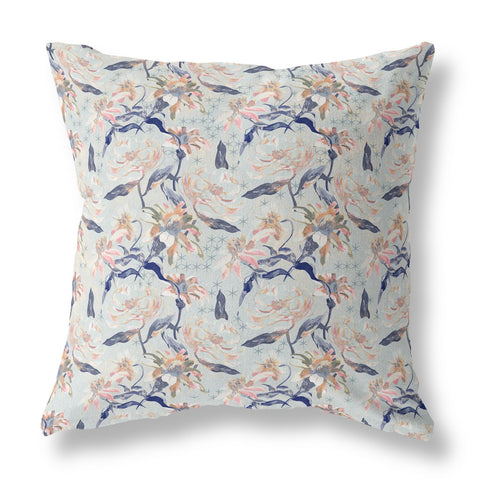 20��� Light Blue Indigo Roses Indoor Outdoor Throw Pillow