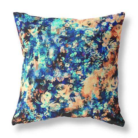 26" Orange Blue Springtime Indoor Outdoor Throw Pillow