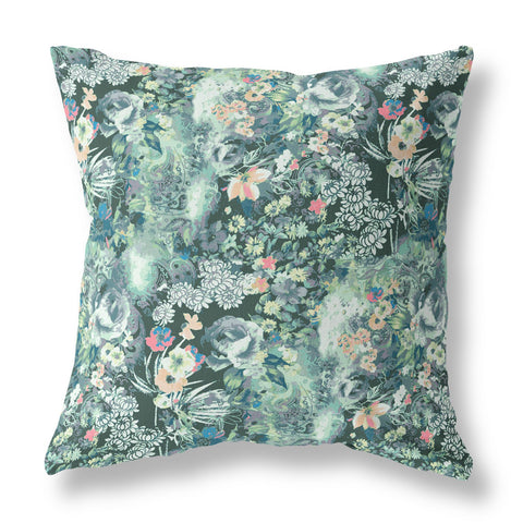 28" Green Black Springtime Indoor Outdoor Throw Pillow