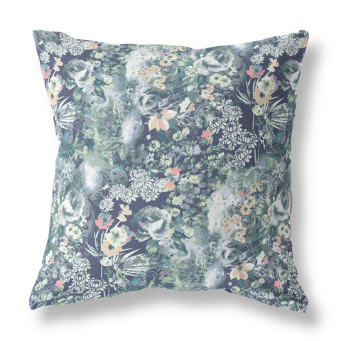 26" Gray Indigo Springtime Indoor Outdoor Throw Pillow