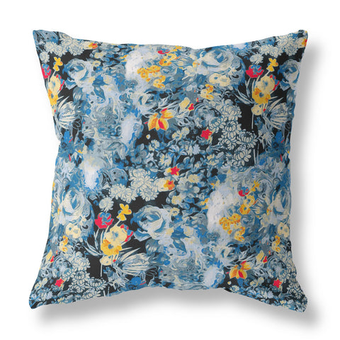 28" Blue Yellow Springtime Indoor Outdoor Throw Pillow