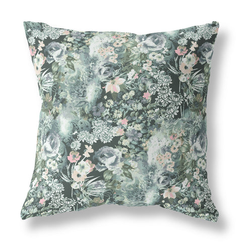 28" Green Gray Springtime Indoor Outdoor Throw Pillow