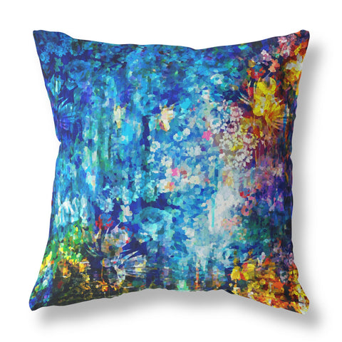 28" Bright Blue Yellow Springtime Indoor Outdoor Throw Pillow