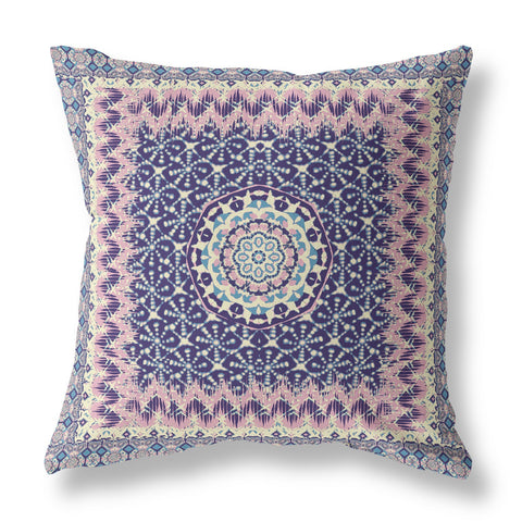 20��� Pink Indigo Holy Floral Indoor Outdoor Throw Pillow