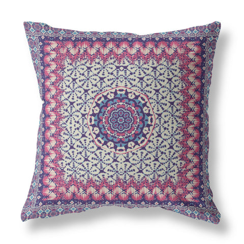 20��� Magenta Indigo Holy Floral Indoor Outdoor Throw Pillow