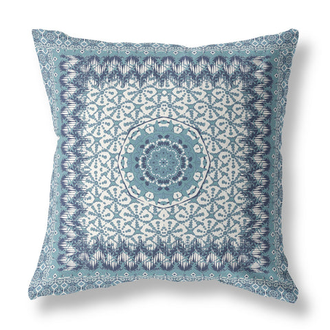 26��� Blue White Holy Floral Indoor Outdoor Throw Pillow