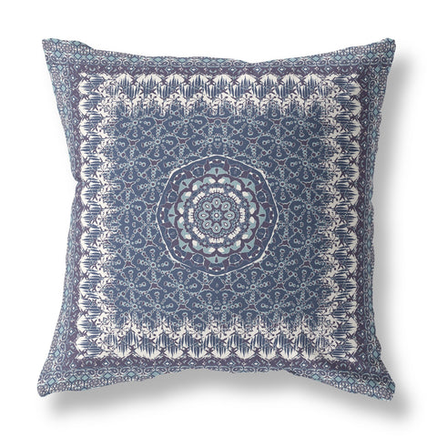 20��� Indigo White Holy Floral Indoor Outdoor Throw Pillow