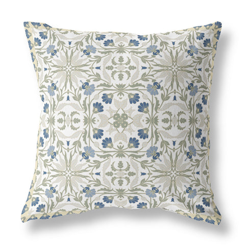 20��� White Green Paisley Indoor Outdoor Throw Pillow