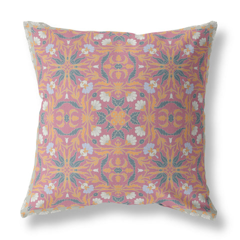 20��� Magenta Orange Paisley Indoor Outdoor Throw Pillow