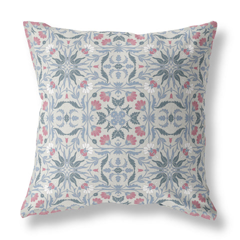 20��� Pink Gray Paisley Indoor Outdoor Throw Pillow