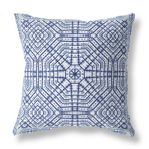 20��� Navy White Geostar Indoor Outdoor Throw Pillow