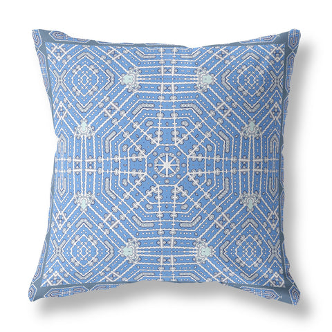 26��� Blue White Geostar Indoor Outdoor Throw Pillow