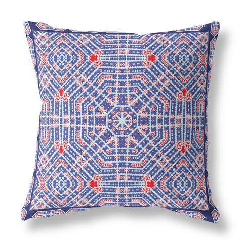 26��� Blue Red Geostar Indoor Outdoor Throw Pillow