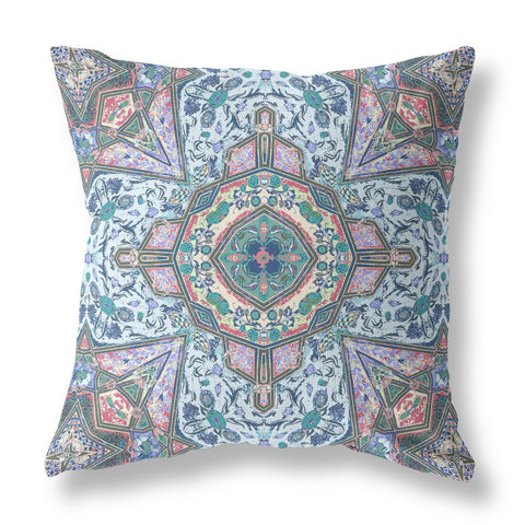 26" X 26" Blue And Pink Zippered Geometric Indoor Outdoor Throw Pillow Cover & Insert