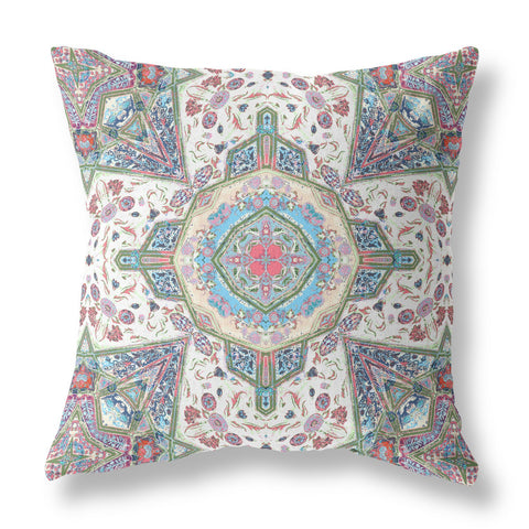 26" X 26" Pink And Green Zippered Geometric Indoor Outdoor Throw Pillow Cover & Insert