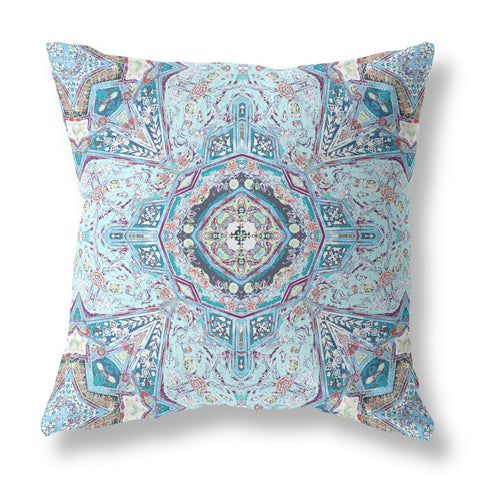 26" X 26" Light Blue Zippered Geometric Indoor Outdoor Throw Pillow Cover & Insert