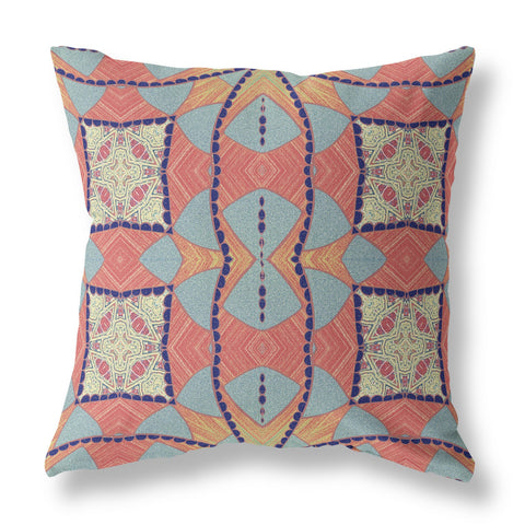 26"x26" Red Orange Indigo Zippered Broadcloth Geometric Throw Pillow