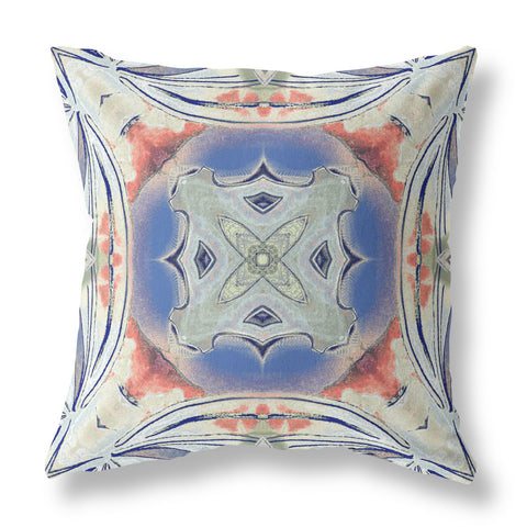 26"x26" Cream Peach Evening Blue Zip Broadcloth Geo Throw Pillow