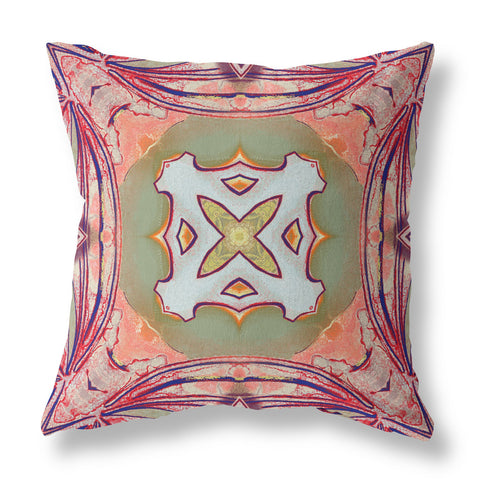 26"x26" Peach Magenta Green Zippered Broadcloth Geometric Throw Pillow