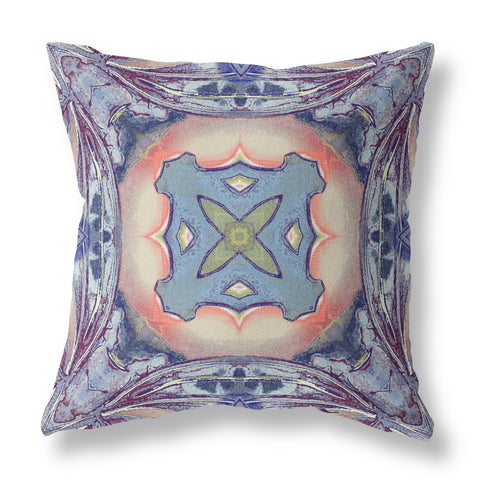 26"x26" Sky Blue Indigo Muted Peach Zippered Broadcloth Geometric Throw Pillow