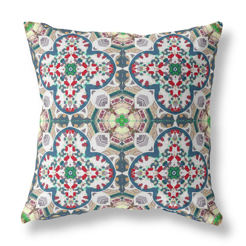 26" X 26" Green And White Zippered Geometric Indoor Outdoor Throw Pillow Cover & Insert