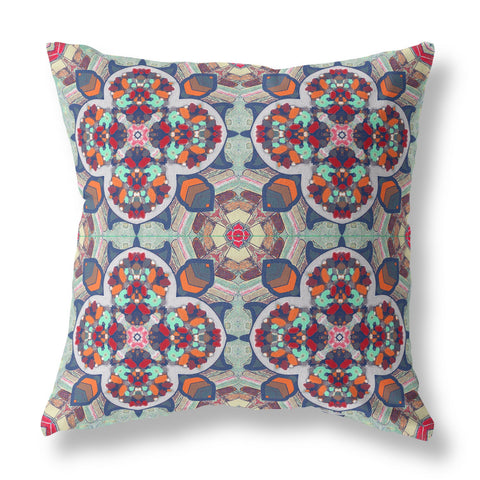 26" X 26" Blue And Orange Zippered Geometric Indoor Outdoor Throw Pillow Cover & Insert