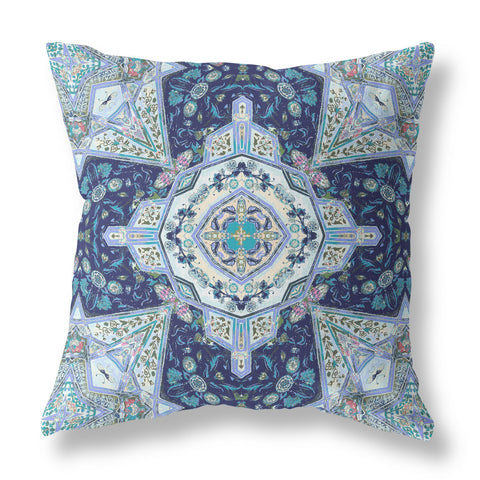 26" X 26" Indigo Blown Seam Geometric Indoor Outdoor Throw Pillow Cover & Insert