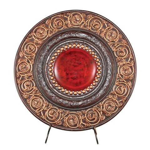 21" Red And Brown Round Polyresin Decorative Plaque