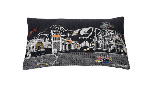 25" Black Jackson Nighttime Skyline Lumbar Decorative Pillow