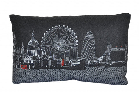 25" Black London Nighttime Skyline Lumbar Decorative Pillow