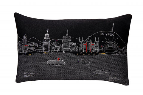 25" Black Los Angeles Nighttime Skyline Lumbar Decorative Pillow