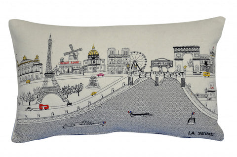 25" White Paris Daylight Skyline Lumbar Decorative Pillow