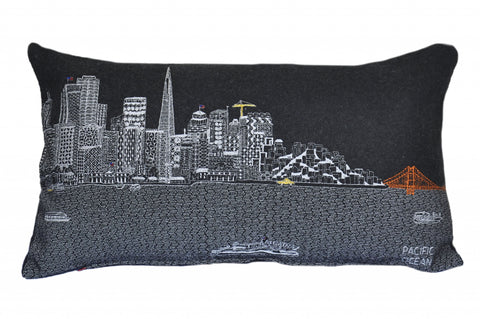 25" Black San Francisco Nighttime Skyline Lumbar Decorative Pillow