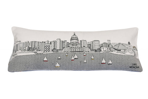 35" White Madison Daylight Skyline Lumbar Decorative Pillow