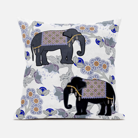 26x26 Gray Black Blue Elephant Blown Seam Broadcloth Animal Print Throw Pillow