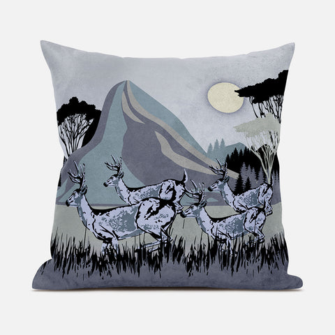 26x26 Black Gray Deer Blown Seam Broadcloth Animal Print Throw Pillow